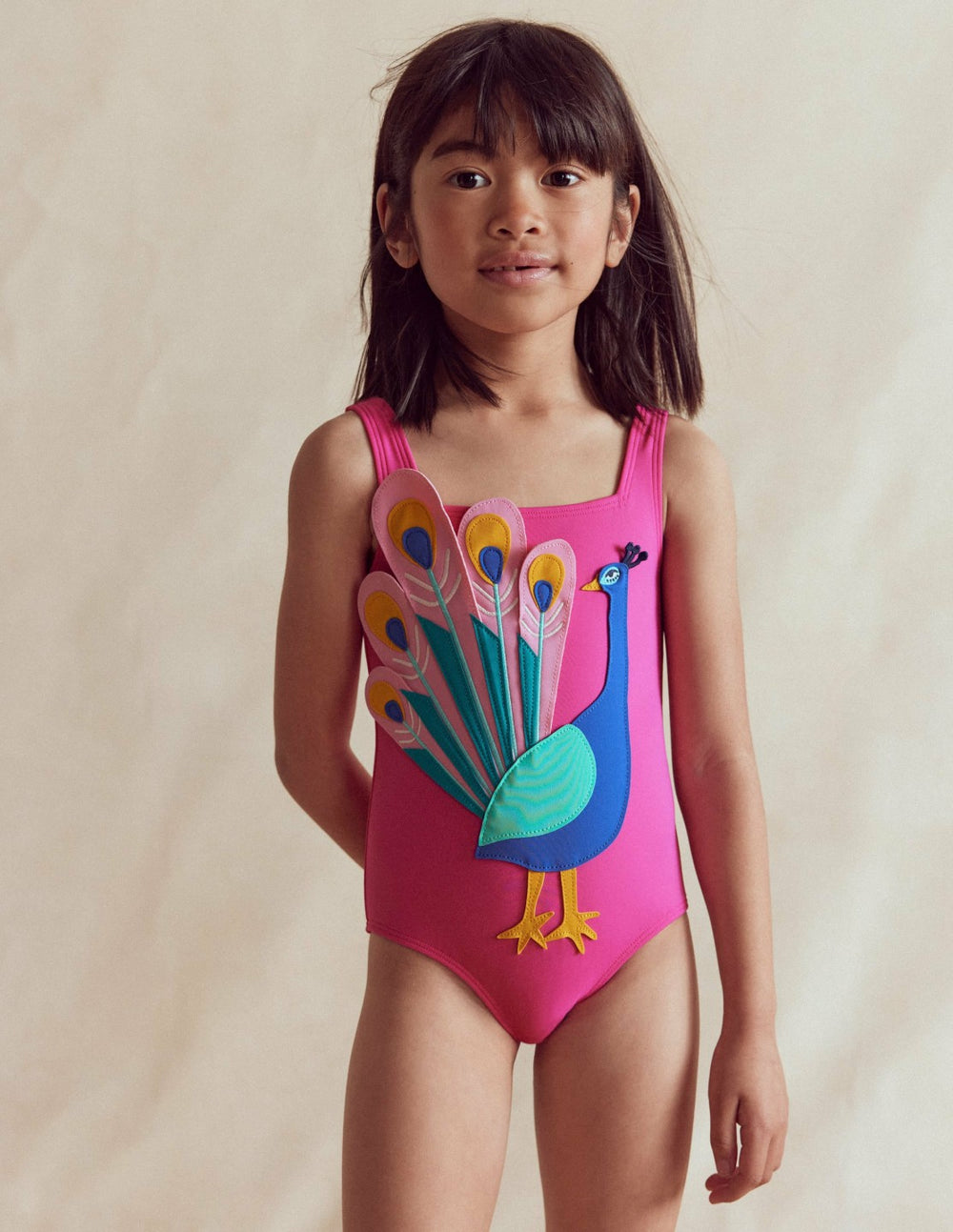 Appliqué Swimsuit-Pink Peacock / Boden Sale