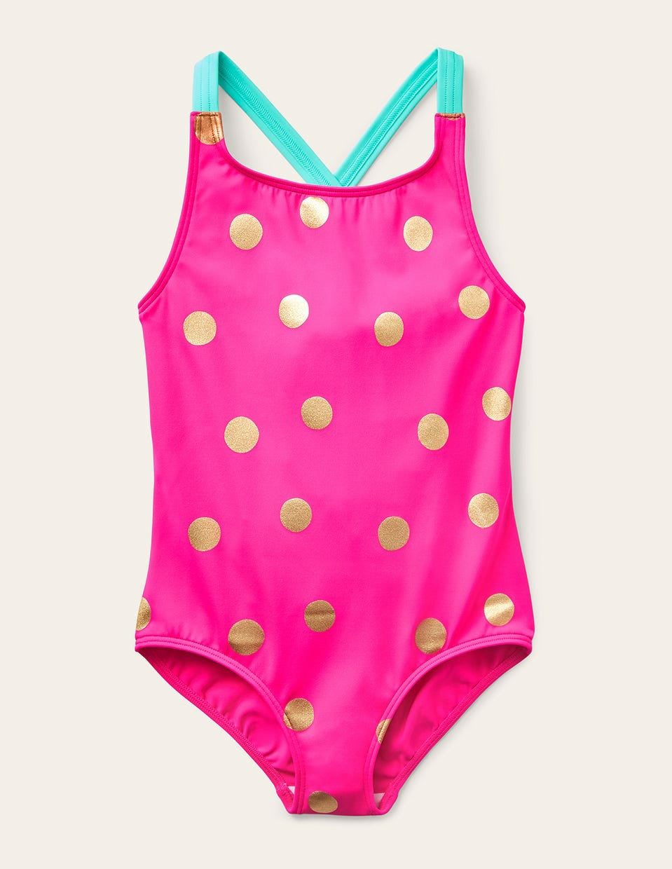 Cross-Back Printed Swimsuit-Fuchsia Pink Foil Spot / Boden Online