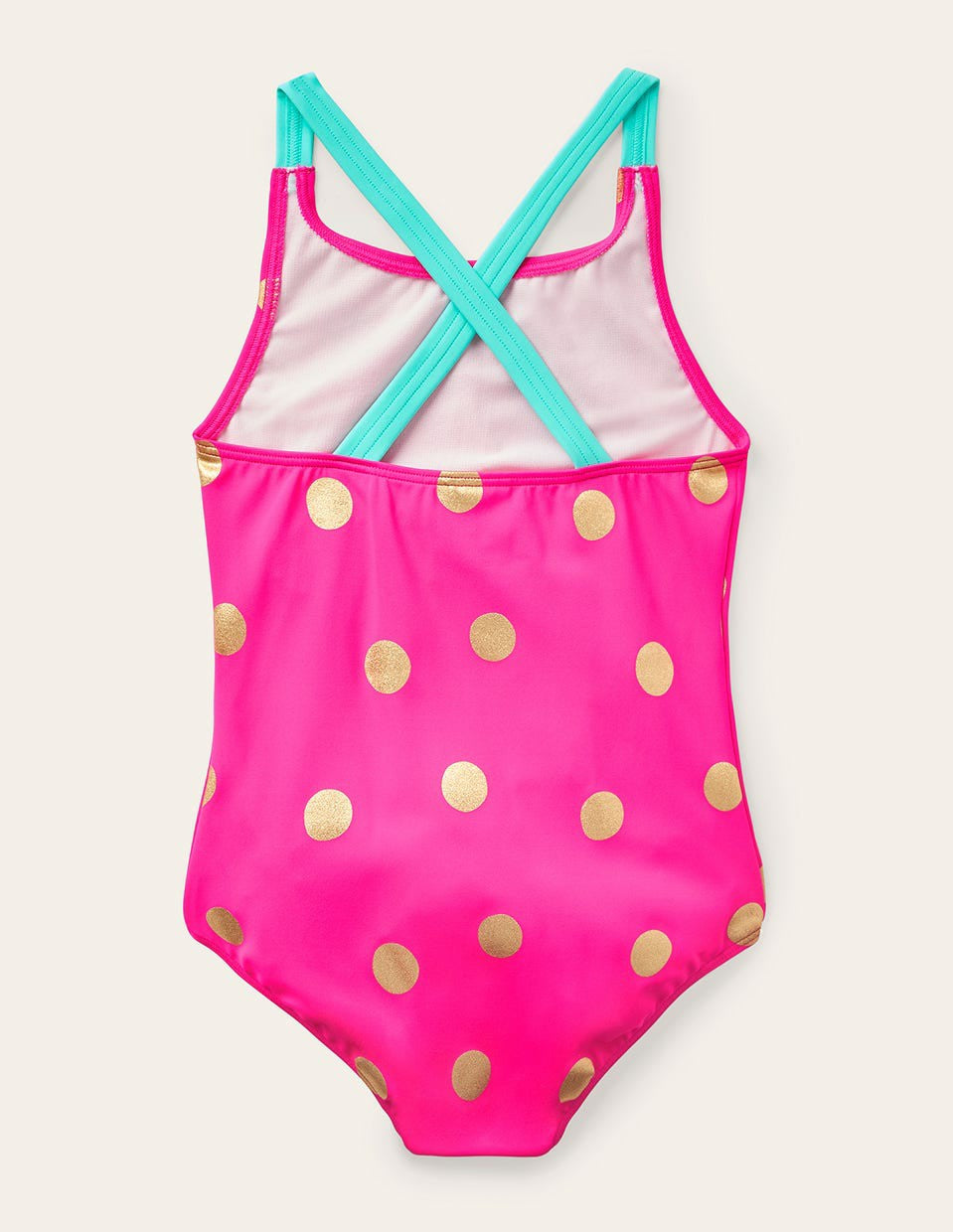 Cross-Back Printed Swimsuit-Fuchsia Pink Foil Spot / Boden Online