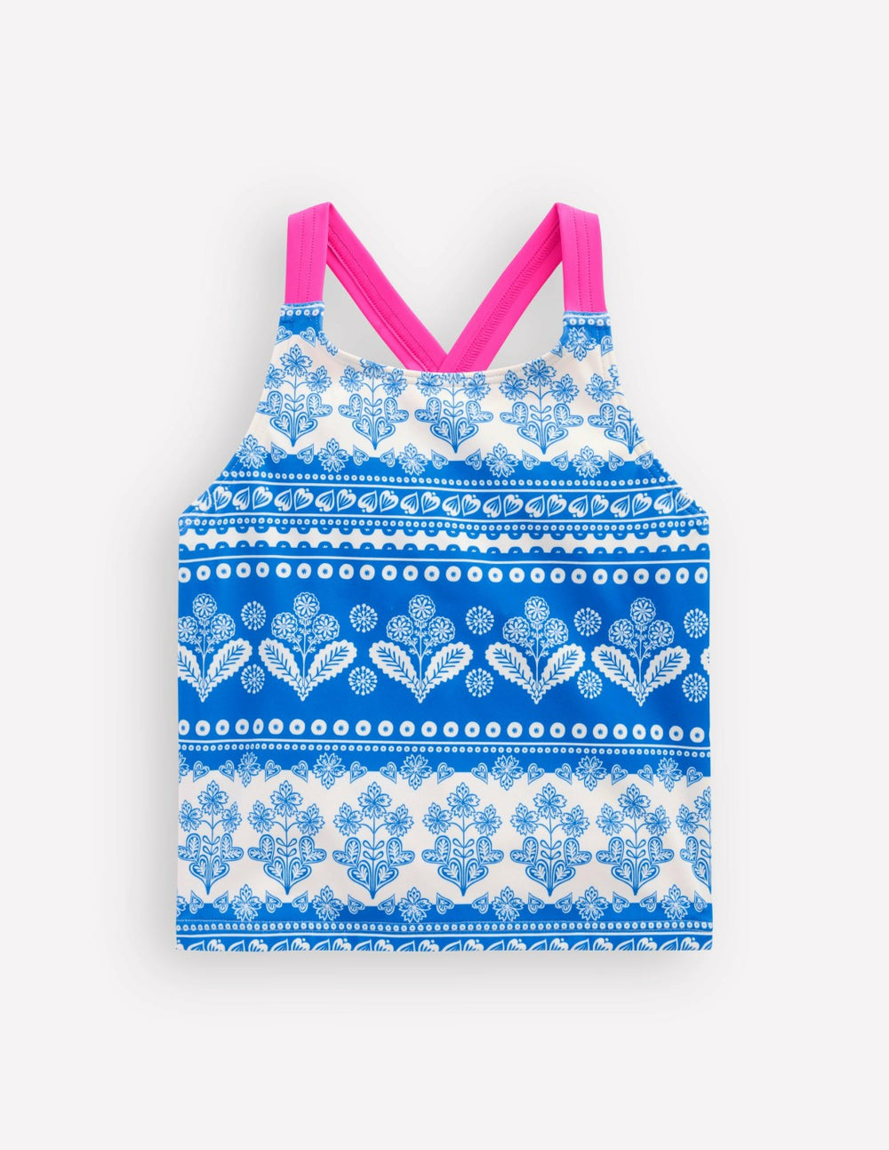 Cross-Back Tankini Top-Azure Blue Woodblock / Boden us