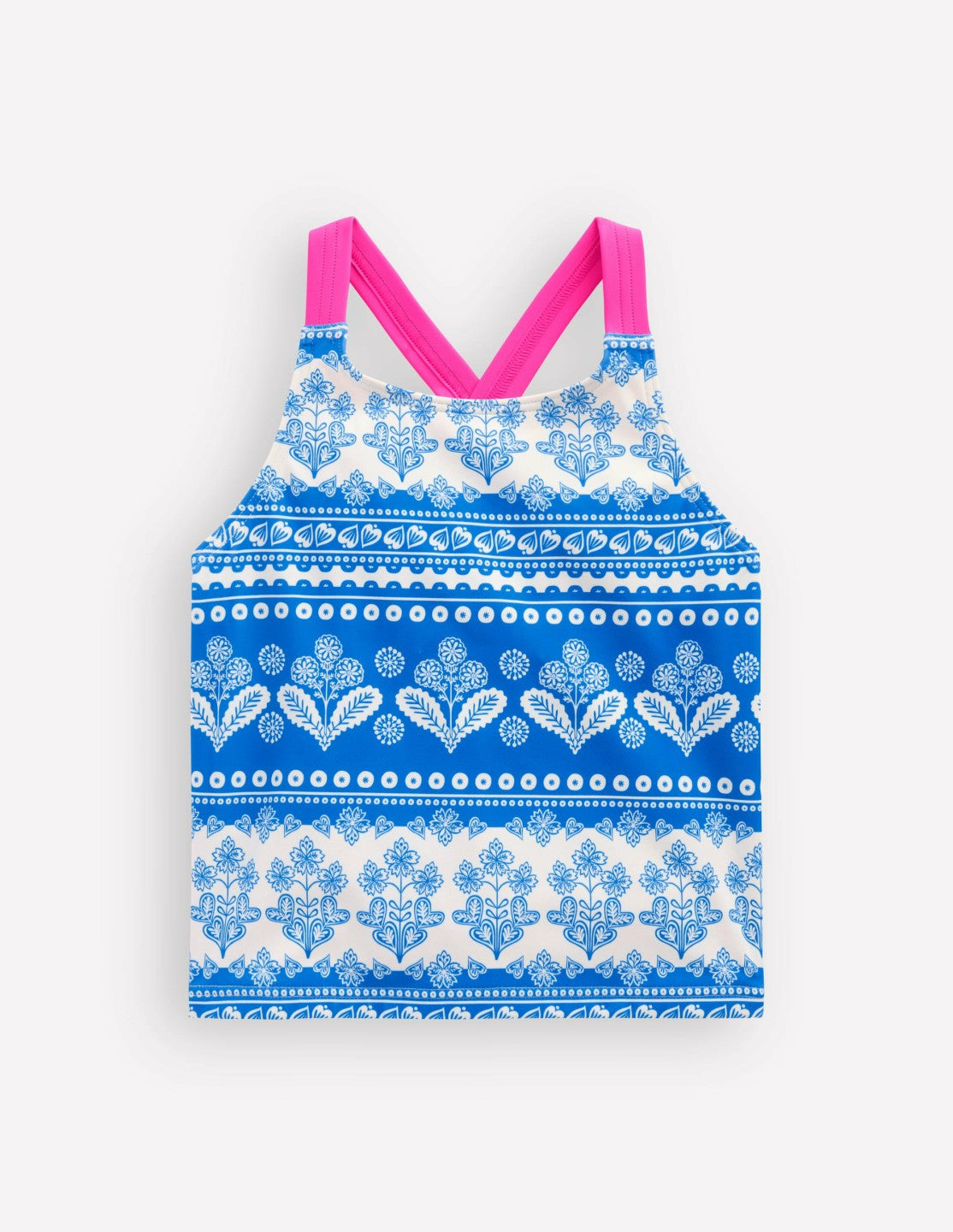 Cross-Back Tankini Top-Azure Blue Woodblock / Boden us