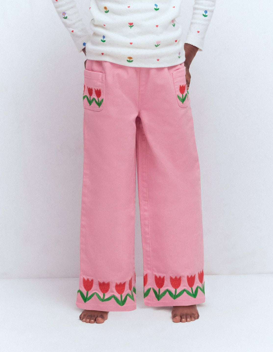Wide Leg Pull-on Jeans-Pink Tulips / Boden Outlet