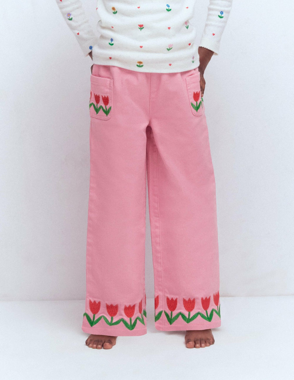 Wide Leg Pull-on Jeans-Pink Tulips / Boden Outlet
