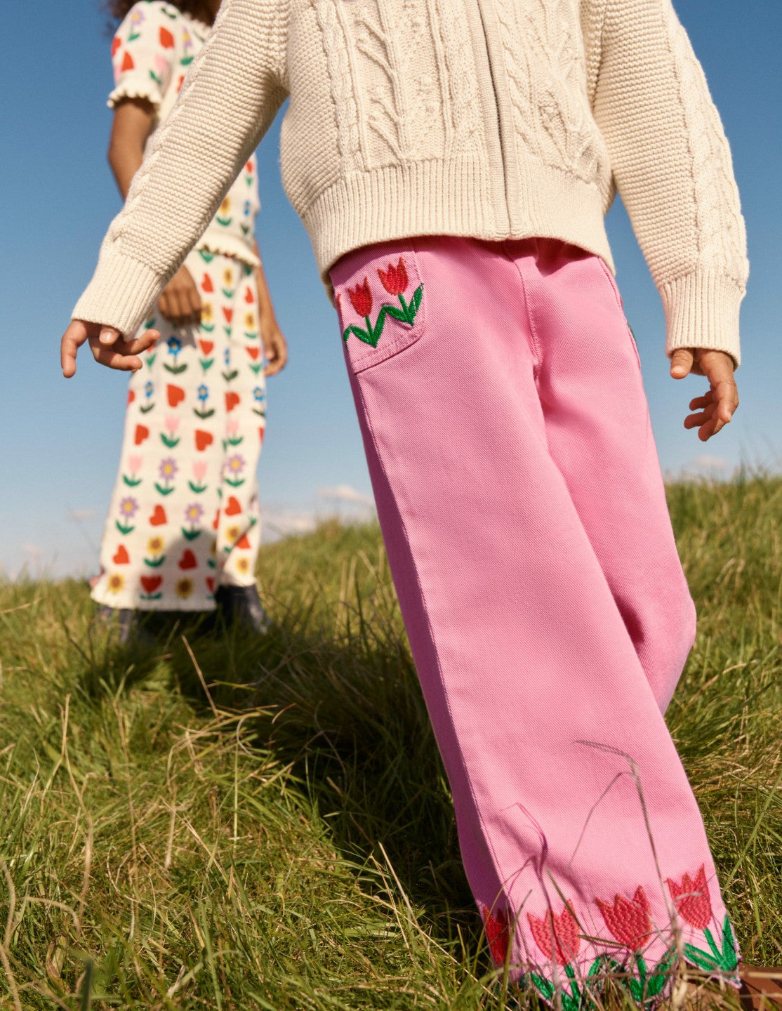 Wide Leg Pull-on Jeans-Pink Tulips / Boden Outlet