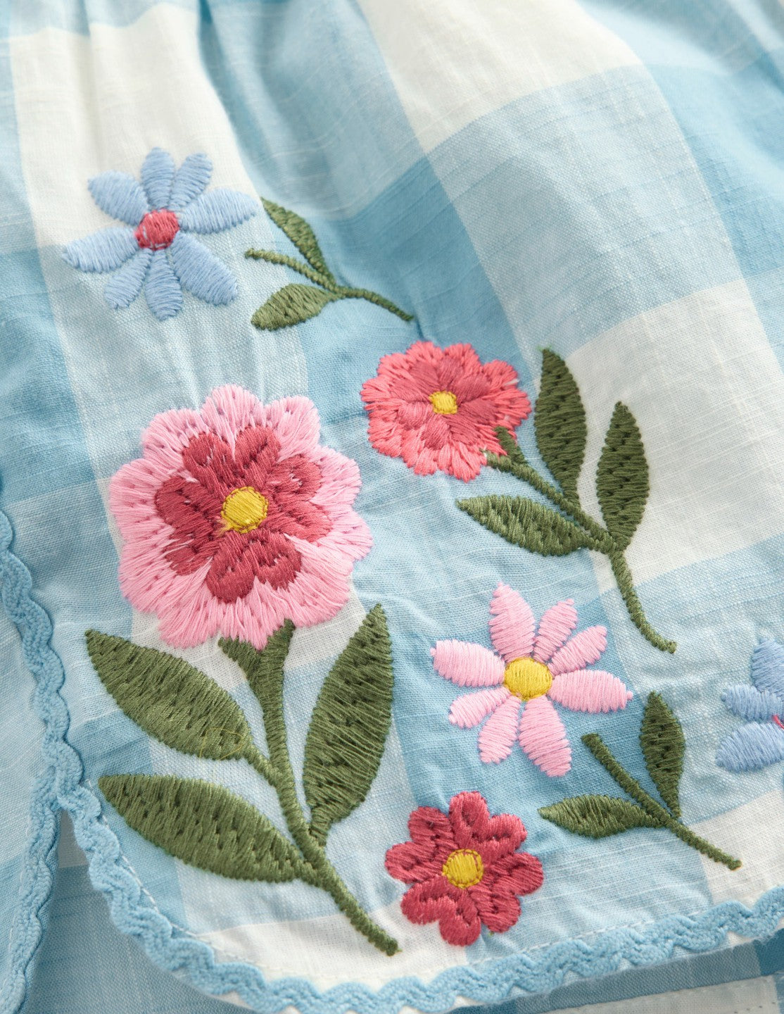 Pull-on Woven Shorts-Blue Gingham Embroidery / Boden Outlet