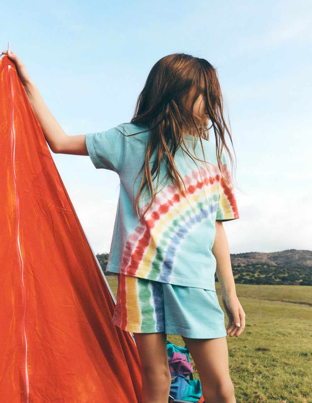 Tie Dye Logo Shorts-Dawn Blue Rainbow / Boden