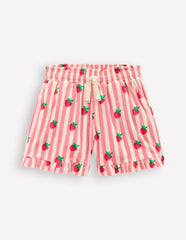Towelling Ruffle Shorts-Strawberry Stripe / Boden