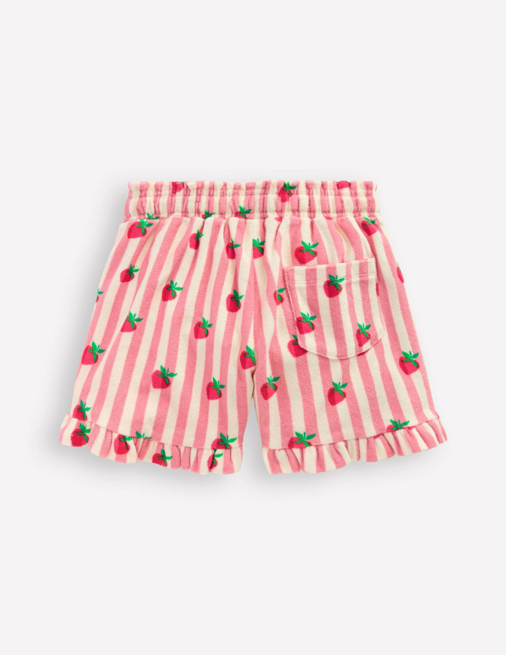 Towelling Ruffle Shorts-Strawberry Stripe / Boden