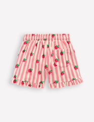 Towelling Ruffle Shorts-Strawberry Stripe / Boden
