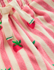 Towelling Ruffle Shorts-Strawberry Stripe / Boden