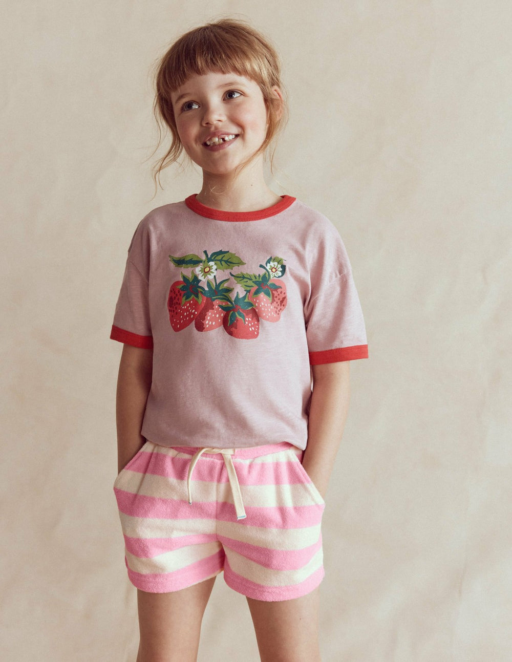 Patch Pocket Towelling short-Spring Blossom Pink Stripe / Boden Sale