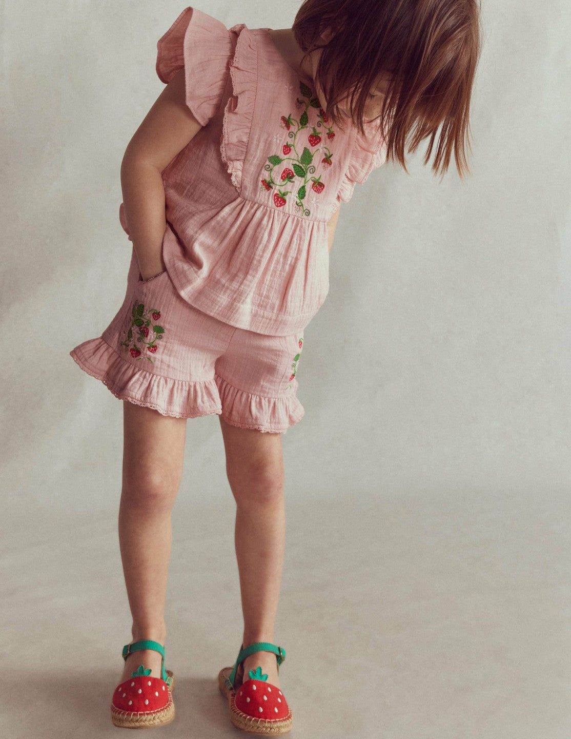 Frill Woven Shorts-Lotus Strawberry / Boden Outlet