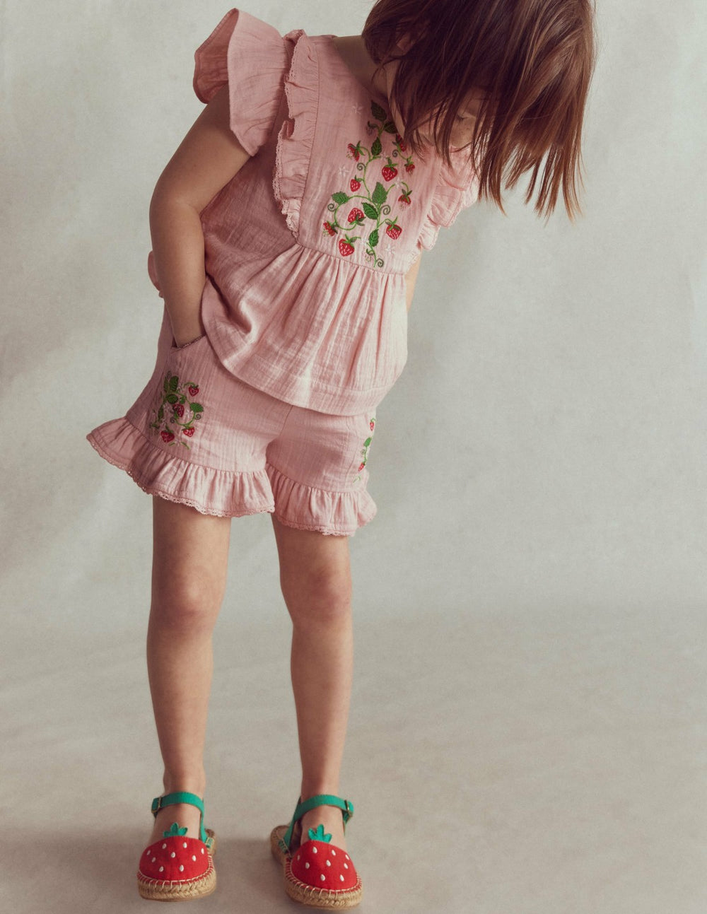 Frill Woven Shorts-Lotus Strawberry / Boden Outlet