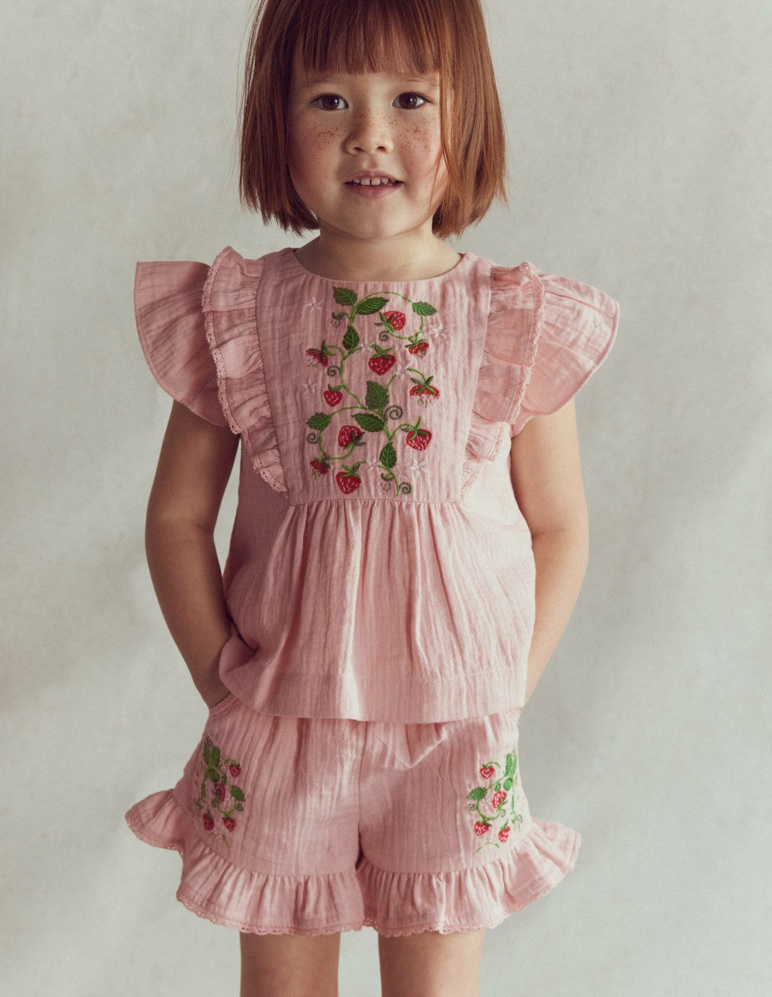 Frill Woven Shorts-Lotus Strawberry / Boden Outlet