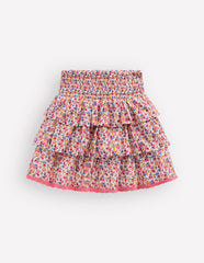 Smocked Waist Ruffle Skirt-Neon Pink Ditsy Floral / Boden Sale