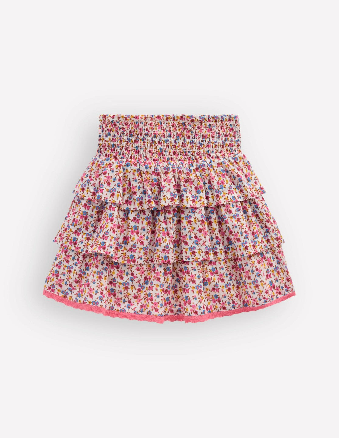 Smocked Waist Ruffle Skirt-Neon Pink Ditsy Floral / Boden Sale