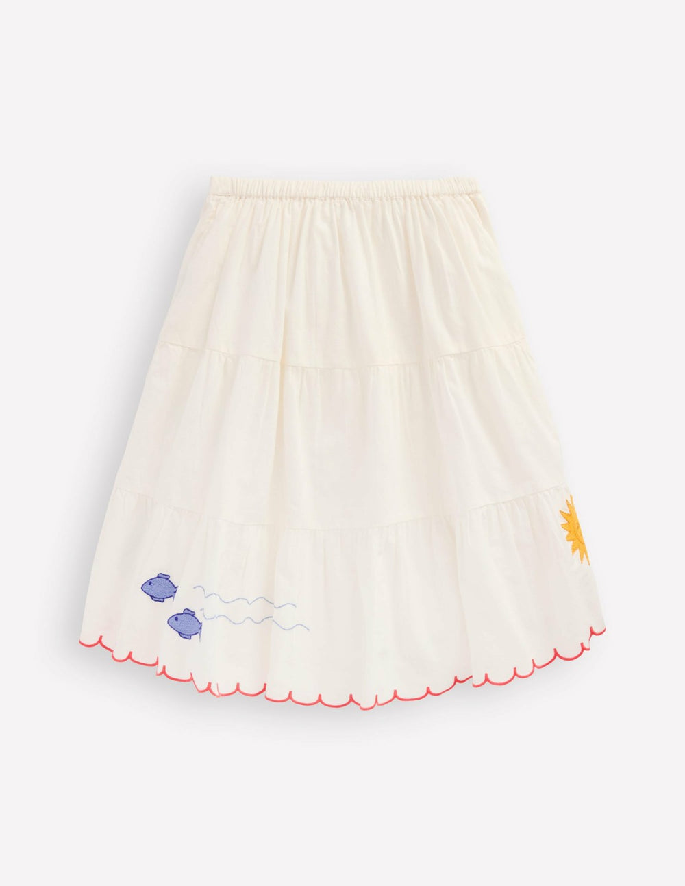 Midi Tiered Skirt-Ivory Embroidered / Boden