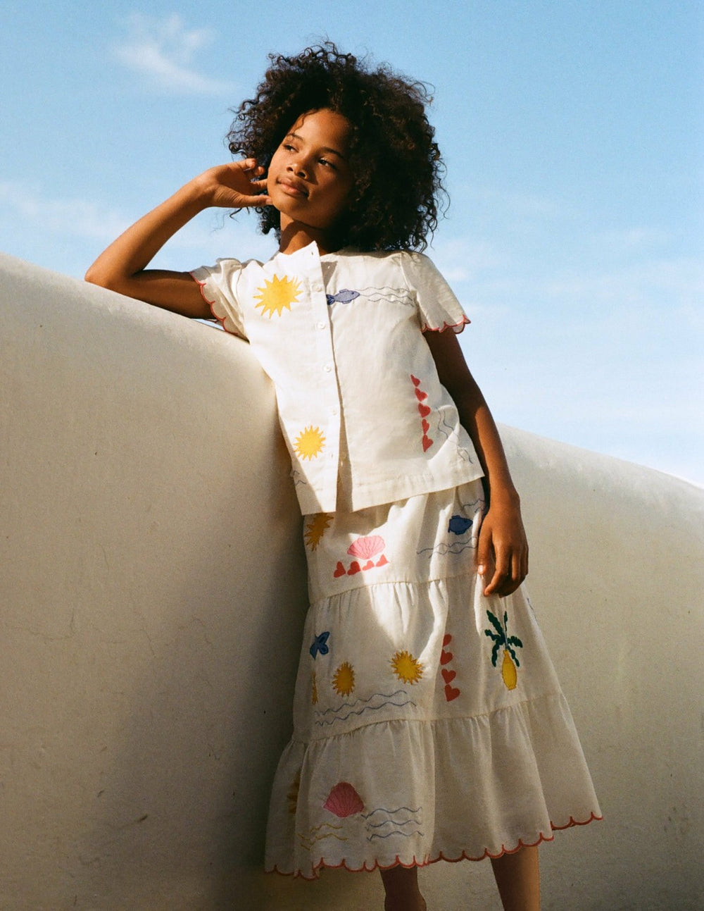 Midi Tiered Skirt-Ivory Embroidered / Boden