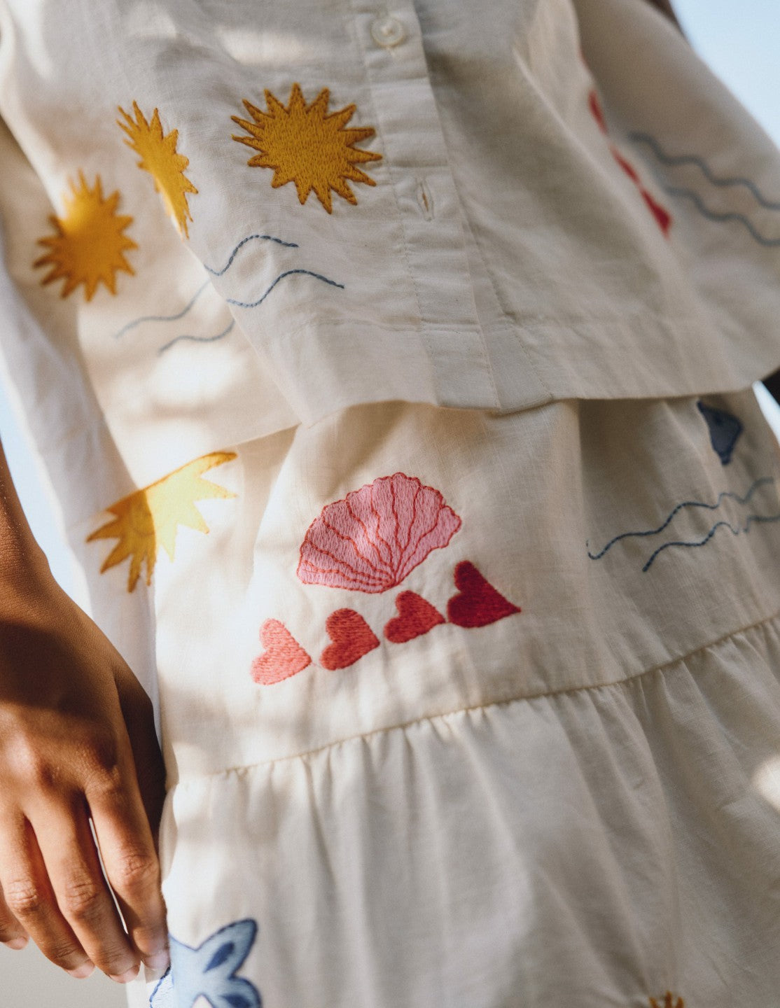 Midi Tiered Skirt-Ivory Embroidered / Boden