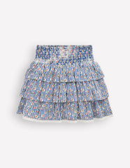 Smocked Waist Ruffle Skirt-Bluejay Cherry Stripe / Boden Outlet