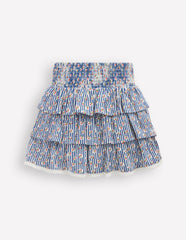 Smocked Waist Ruffle Skirt-Bluejay Cherry Stripe / Boden Outlet