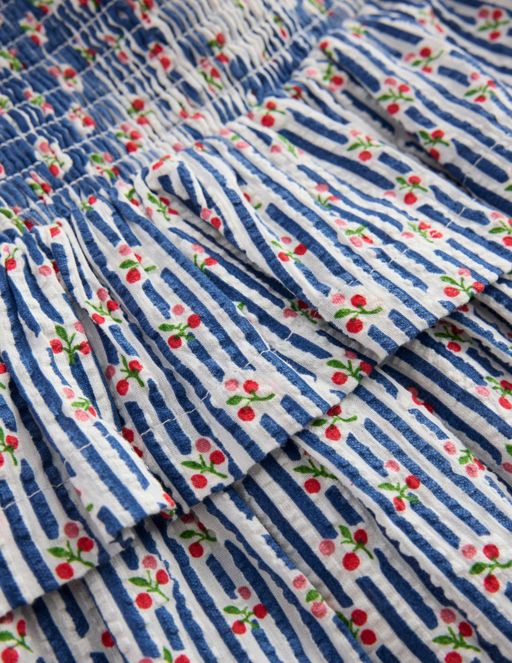 Smocked Waist Ruffle Skirt-Bluejay Cherry Stripe / Boden Outlet