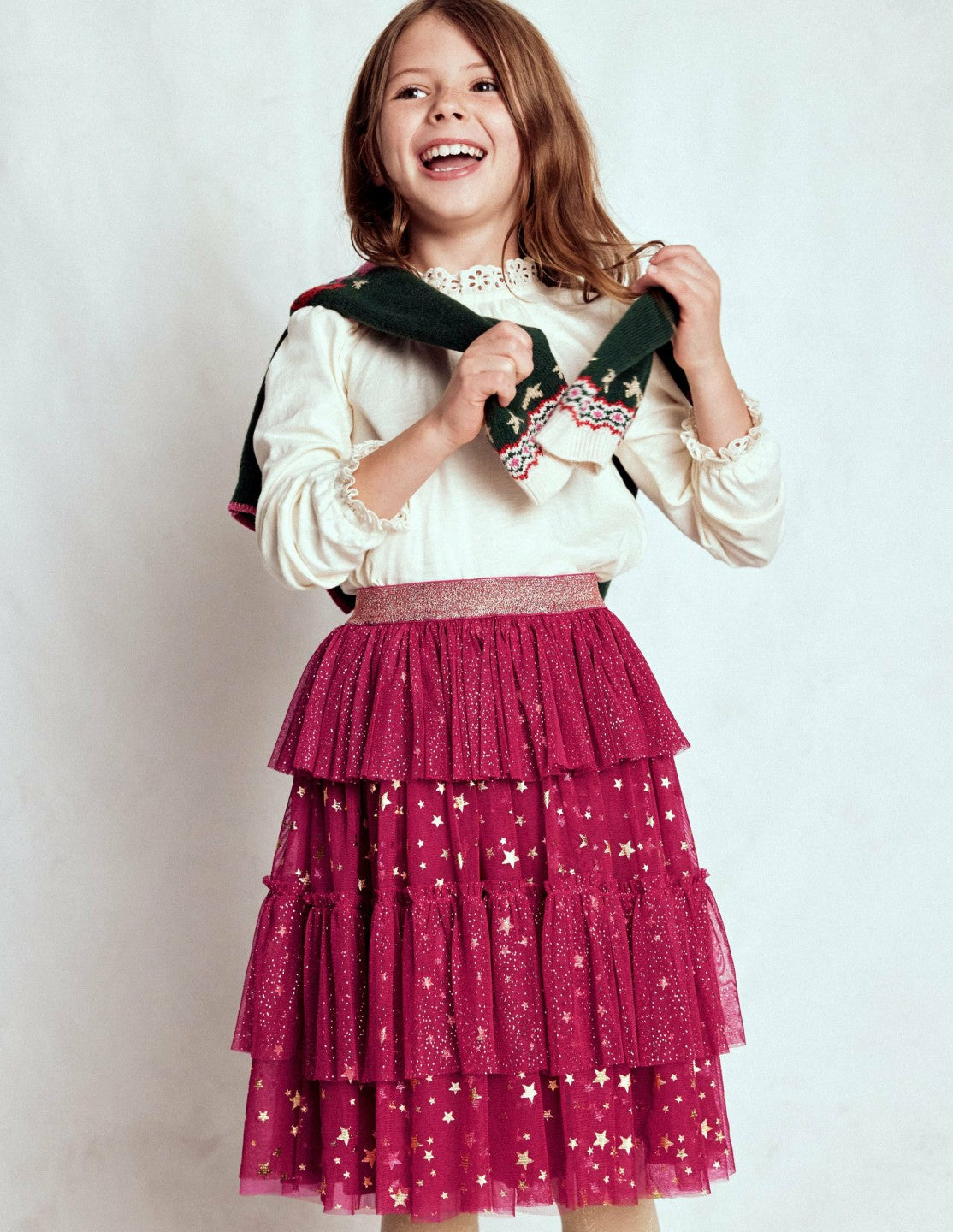 Tulle Ruffle Midi Skirt-Cherry Jam / Boden us