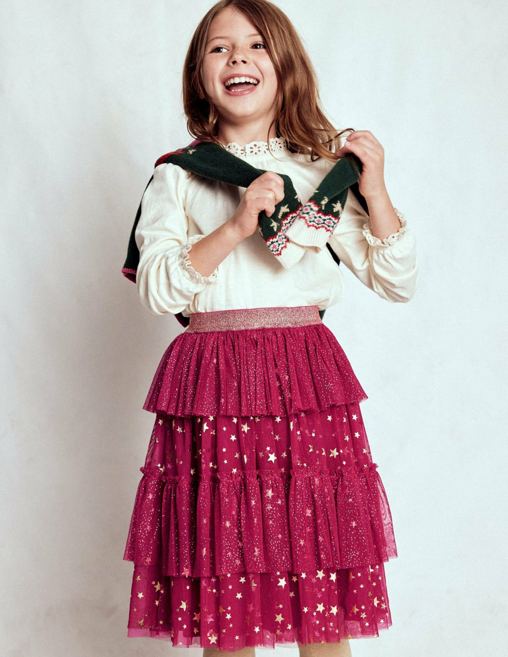 Tulle Ruffle Midi Skirt-Cherry Jam / Boden us