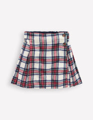 Fully Lined Button Kilt-Red and Soft Ivory Tartan / Boden Sale
