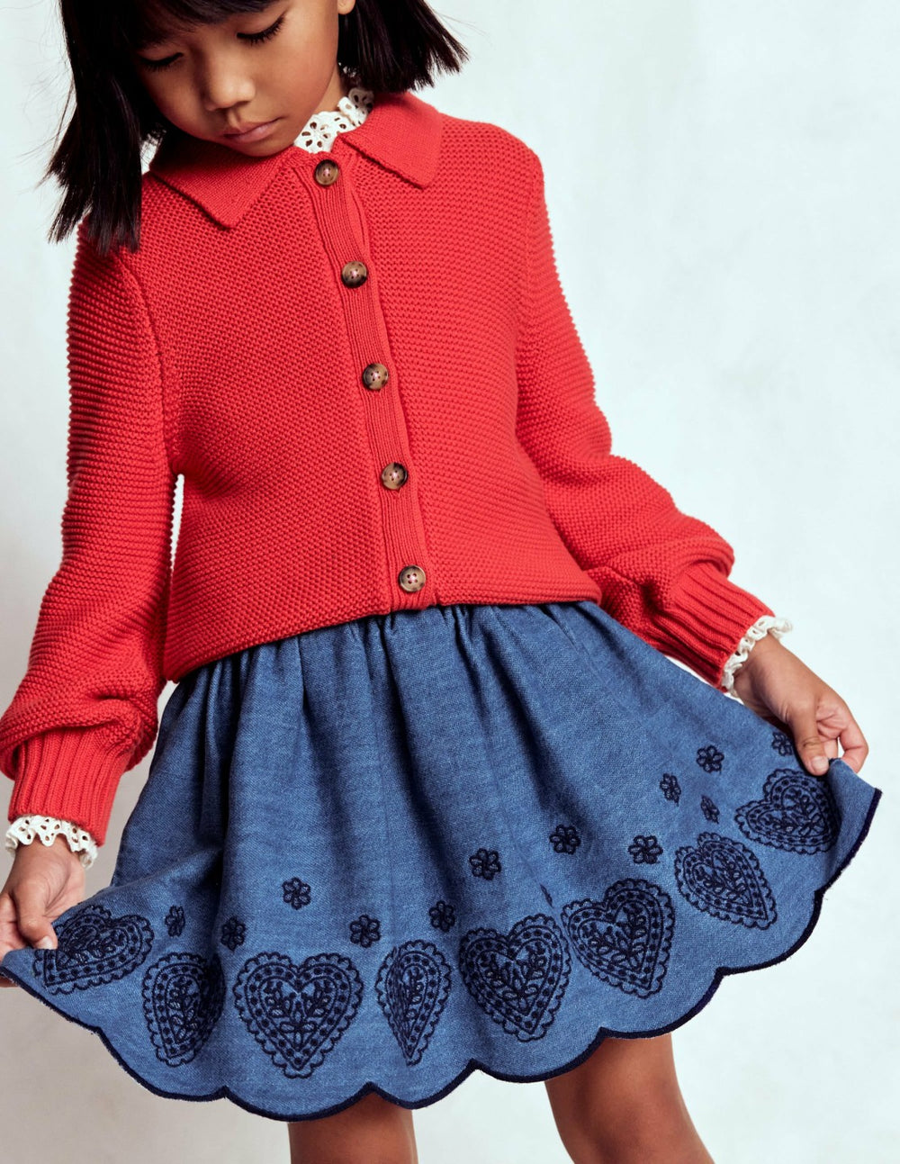 Embroidered Pull-on Skirt-Chambray / Boden On sale