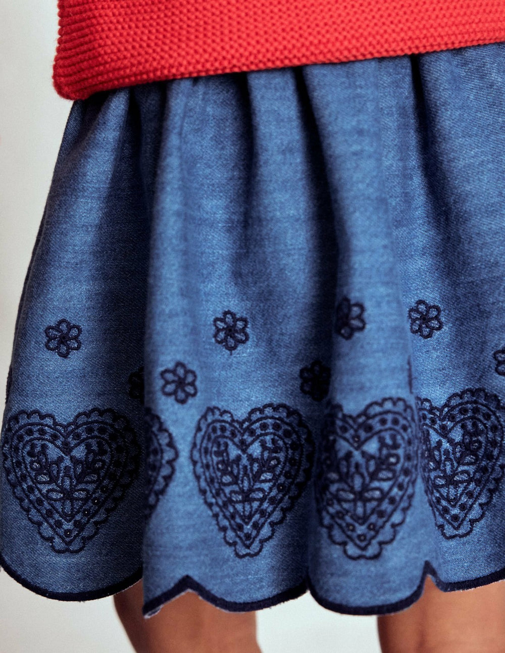 Embroidered Pull-on Skirt-Chambray / Boden On sale