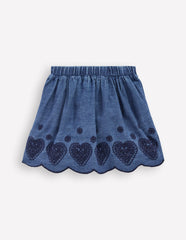 Embroidered Pull-on Skirt-Chambray / Boden On sale