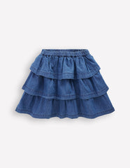 Ruffle Tiered Skirt-Mid Vintage Denim / Boden us