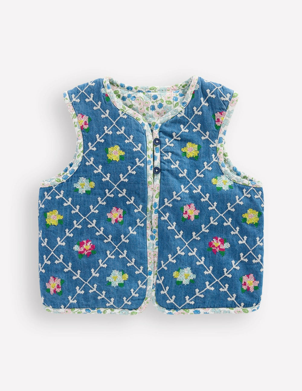Pretty Quilted Gilet-Embroidered Denim / Boden Outlet
