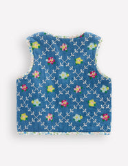 Pretty Quilted Gilet-Embroidered Denim / Boden Outlet