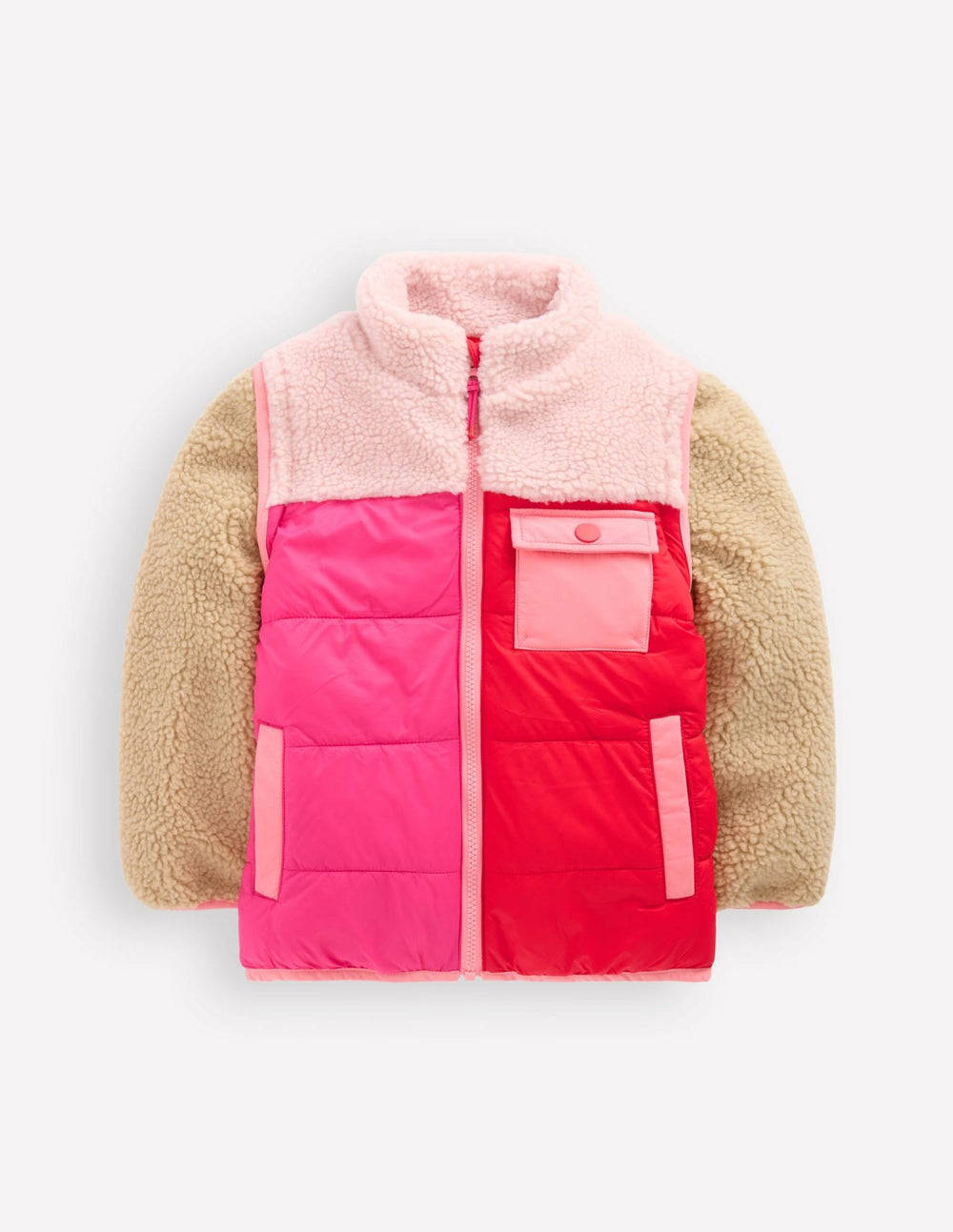 2-in-1 Borg Mix Jacket-Pink Borg Colourblock / Boden Discount