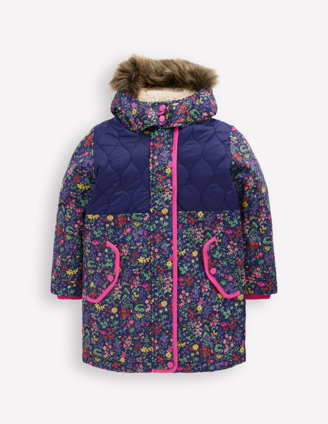 Joni Quilted Parka Coat-Blue Flower Meadow / Boden Outlet