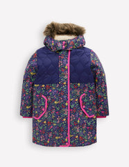 Joni Quilted Parka Coat-Blue Flower Meadow / Boden Outlet
