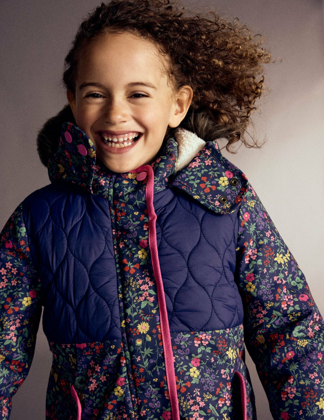 Joni Quilted Parka Coat-Blue Flower Meadow / Boden Outlet