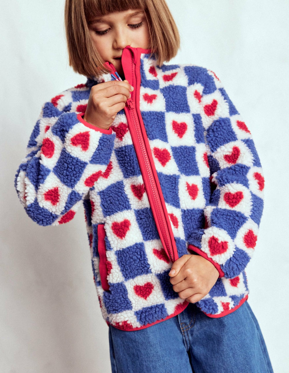Eden Borg Zip-Through Jacket-Blue Heart Stamp / Boden On sale