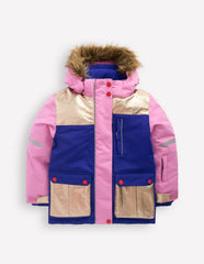 All-weather Waterproof Coat-Pink Metallic Colourblock / Boden