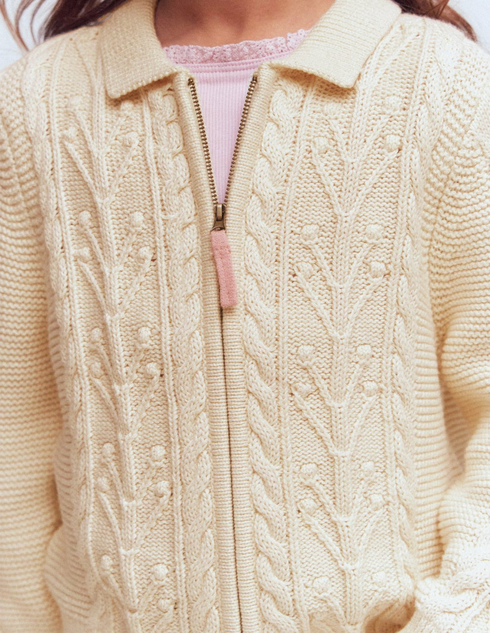 Collared Cable Zip-up-Ecru Marl / Boden Outlet