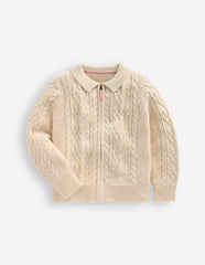 Collared Cable Zip-up-Ecru Marl / Boden Outlet