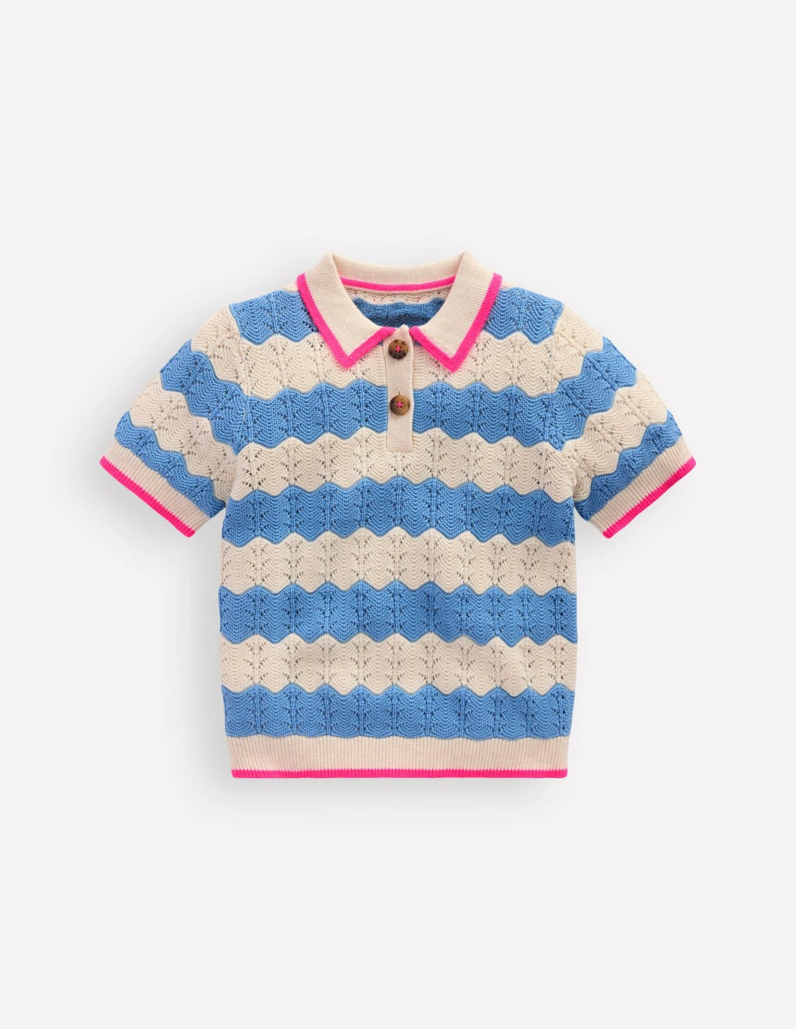 Pointelle Knitted Polo Top-Wave Blue / Boden Discount