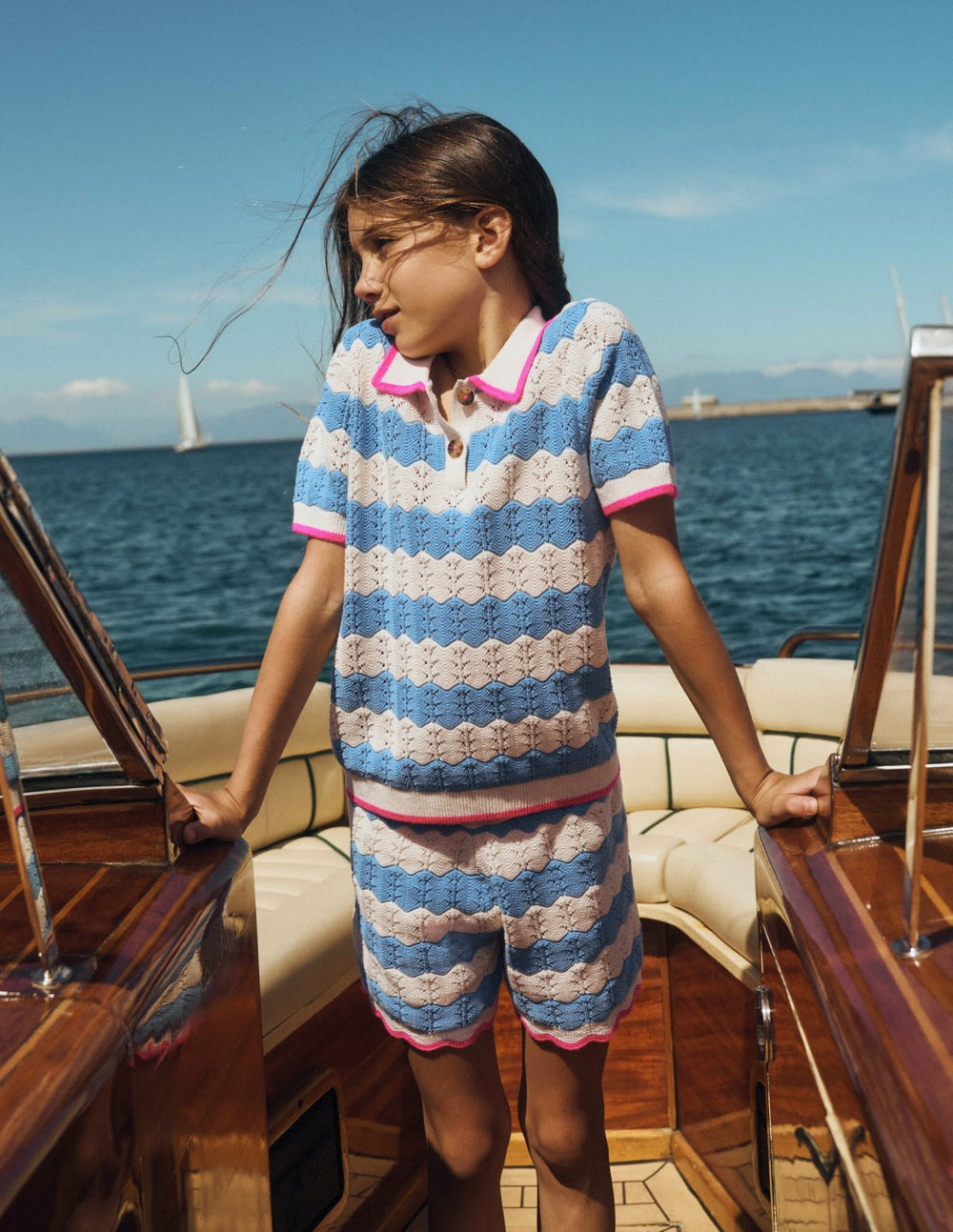 Pointelle Knitted Polo Top-Wave Blue / Boden Discount