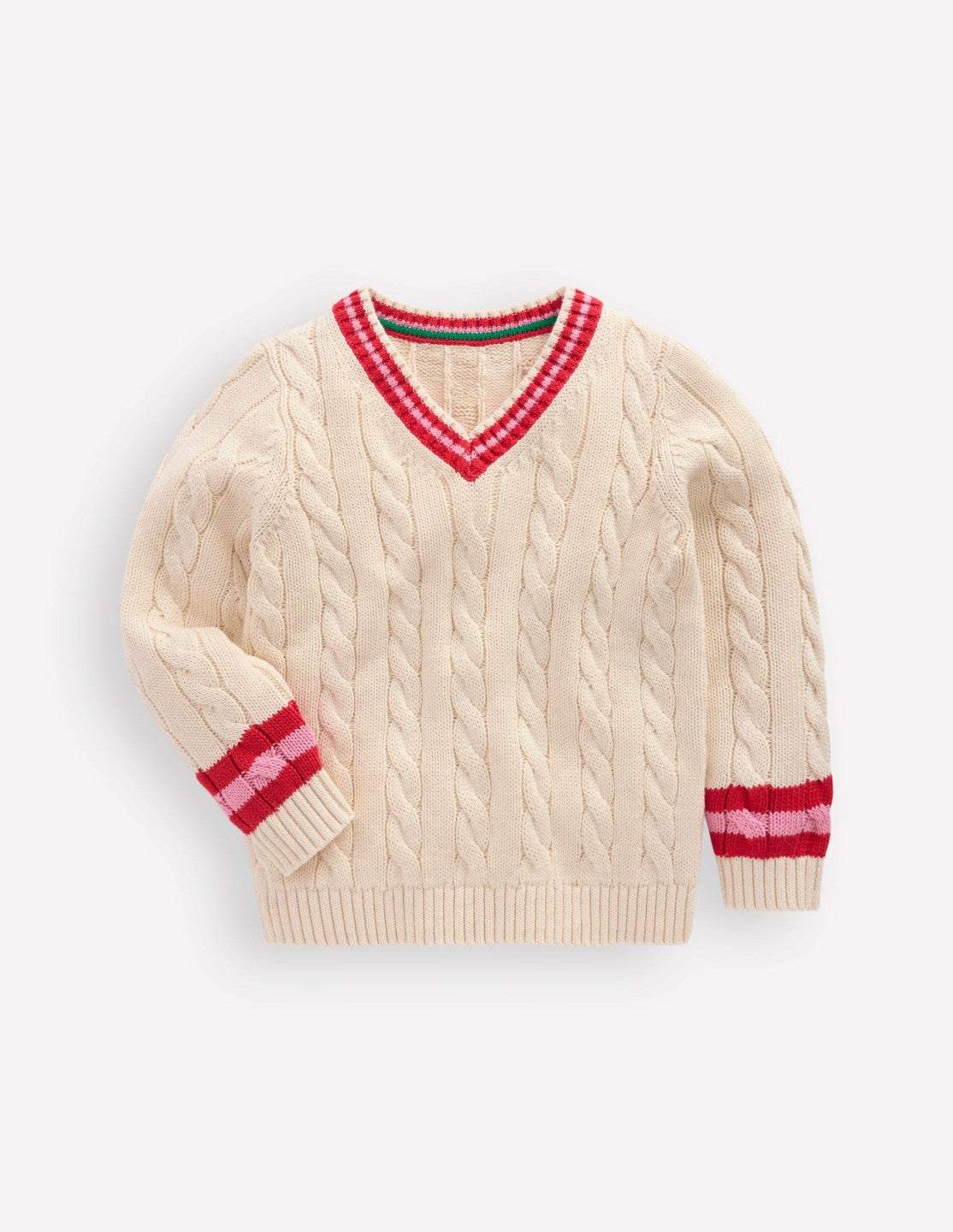 V-neck Cable Sweater-Ecru Marl / Boden On sale