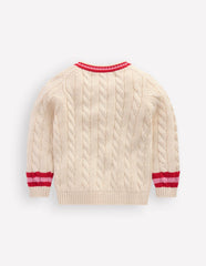 V-neck Cable Sweater-Ecru Marl / Boden On sale