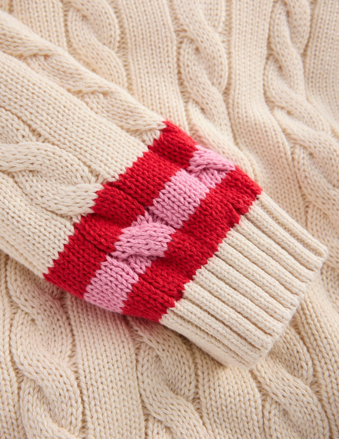 V-neck Cable Sweater-Ecru Marl / Boden On sale