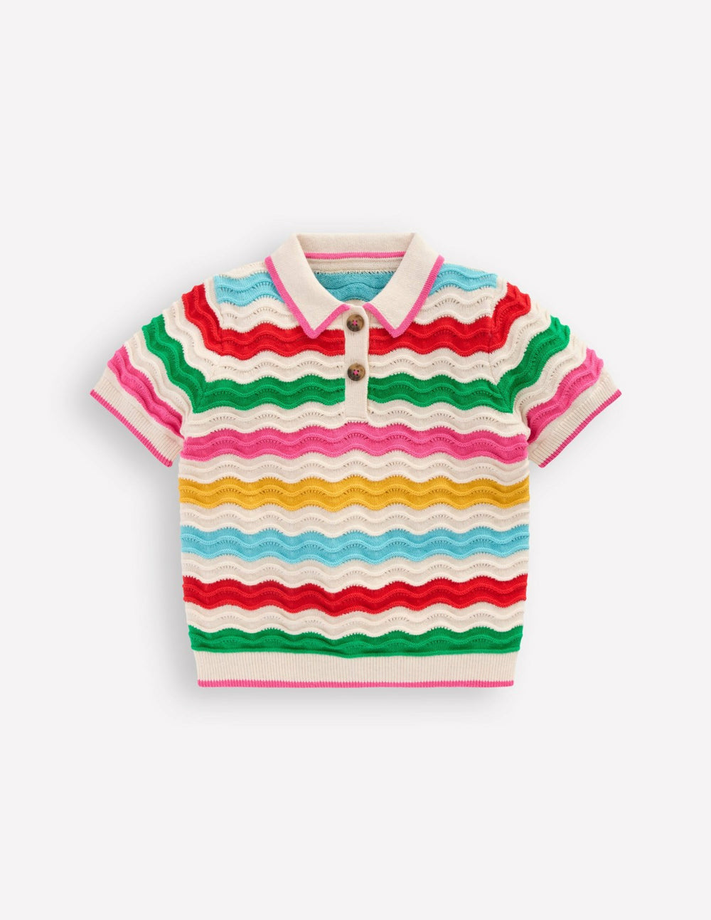 Pointelle Knitted Polo Top-Ecru Marl Multi Wave / Boden us