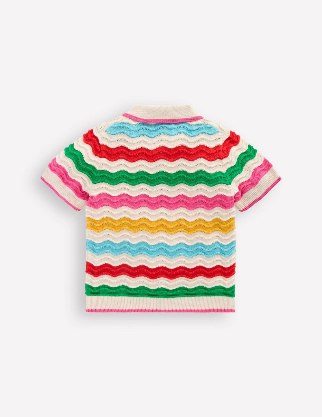 Pointelle Knitted Polo Top-Ecru Marl Multi Wave / Boden us